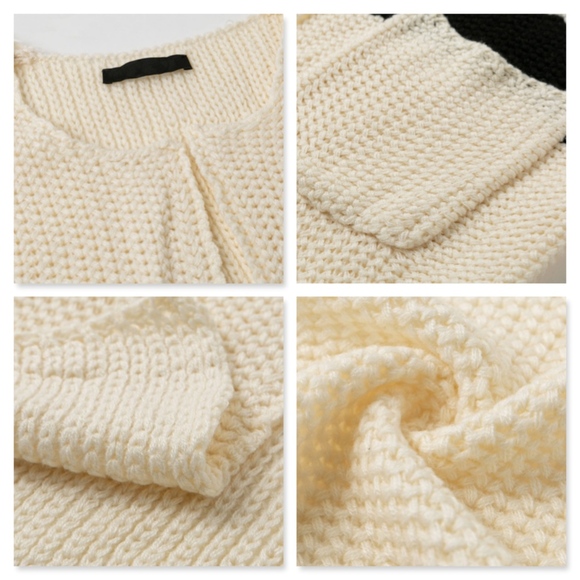 Long Open Cardigan Knit Striped Off White - Picture 8 of 9